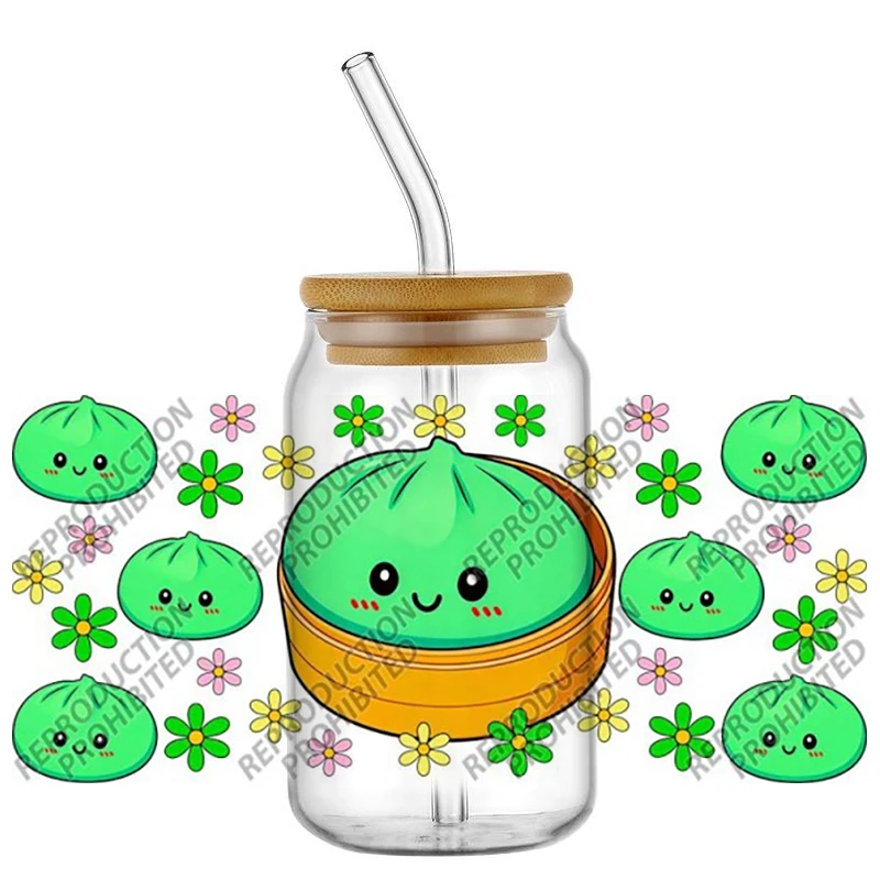 Kawaii Dumpling UV DTF Wraps Cute Rainbow Food Stickers Waterproof DIY Transfer Decals for 16oz Glass Cans