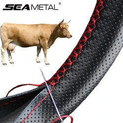 SEAMETAL Genuine Leather Steering Wheel Cover For Car Braiding Steering Wheel Protector Covers Anti Scratch Steering Accessories
