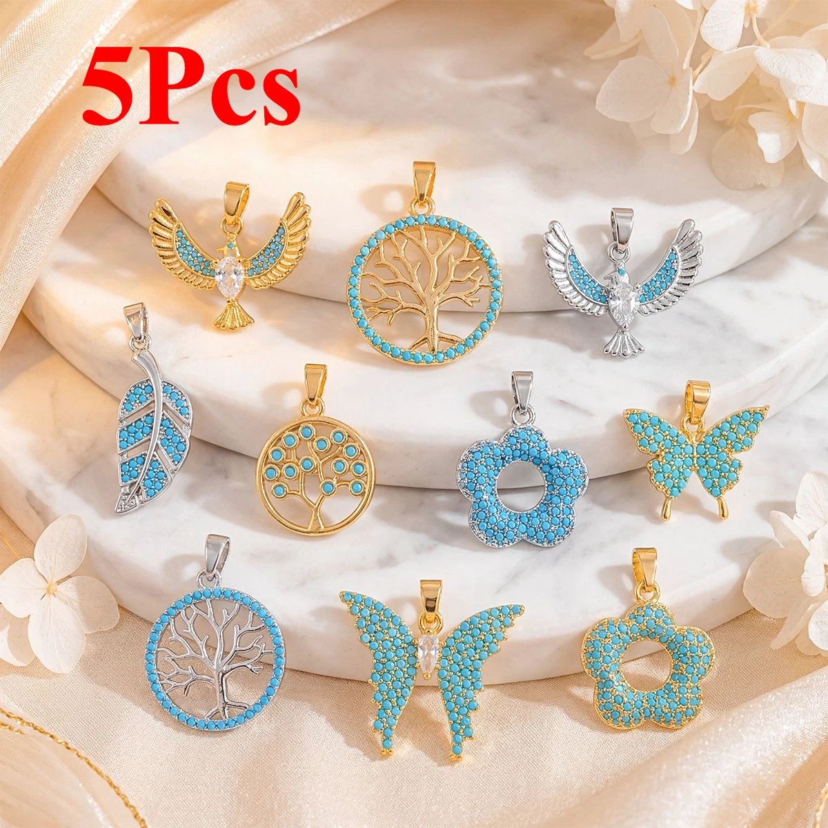 

5pcs Stainless Steel Charms Butterfly Tree Life Flower Pendant for Jewelry Making DIY Earring Necklace Keychain Accessories