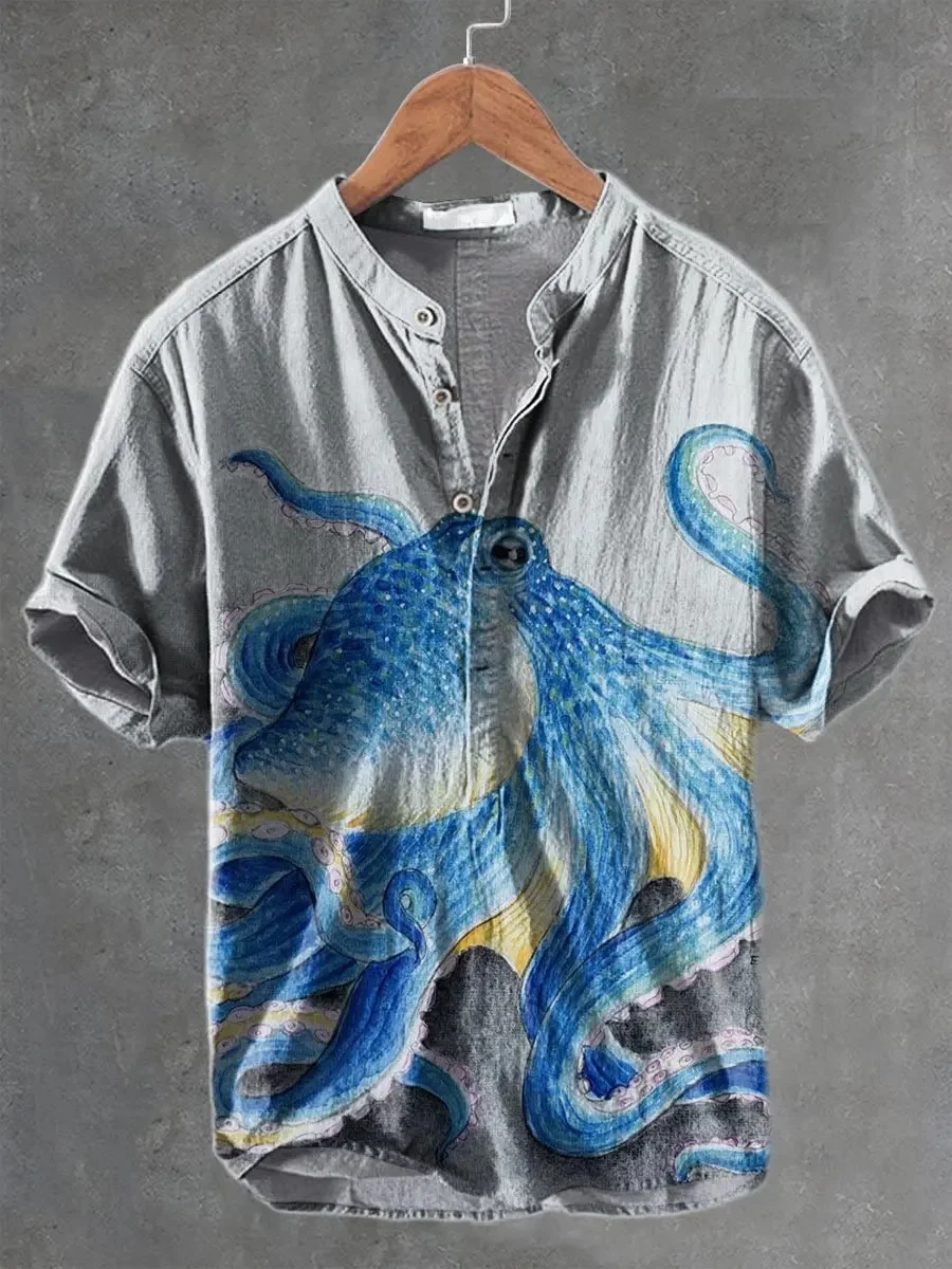 

New tropical ocean watercolor fish 3D printed men's short sleeved Henley shirt vacation style shirt clothing