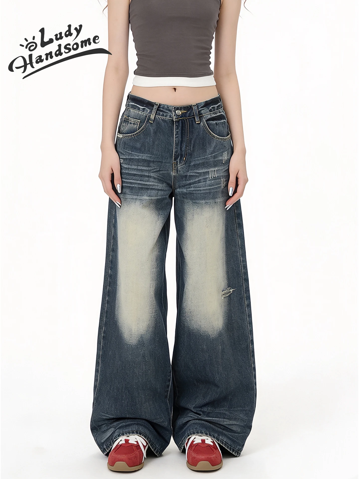 

Retro American Washed Wide Leg Jeans Women's Loose Straight Casual Pants Spring 2026 Natural Waist Cotton Blend Denim