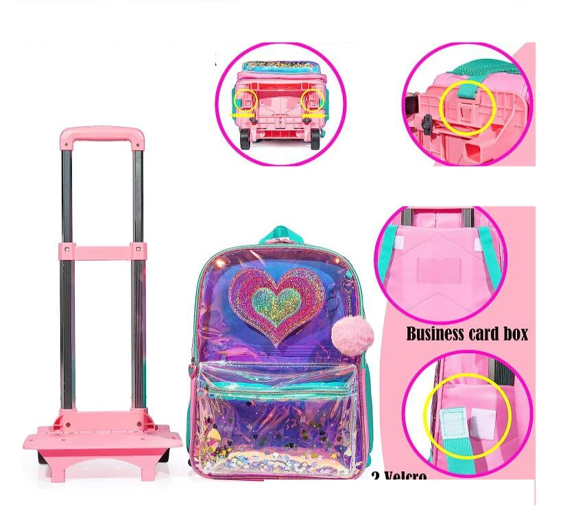 School Trolley Bag Set for girls School Rolling Backpack Bag 2 Wheels School Wheeled Backpack Kids Rolling Backpack Trolley Bags