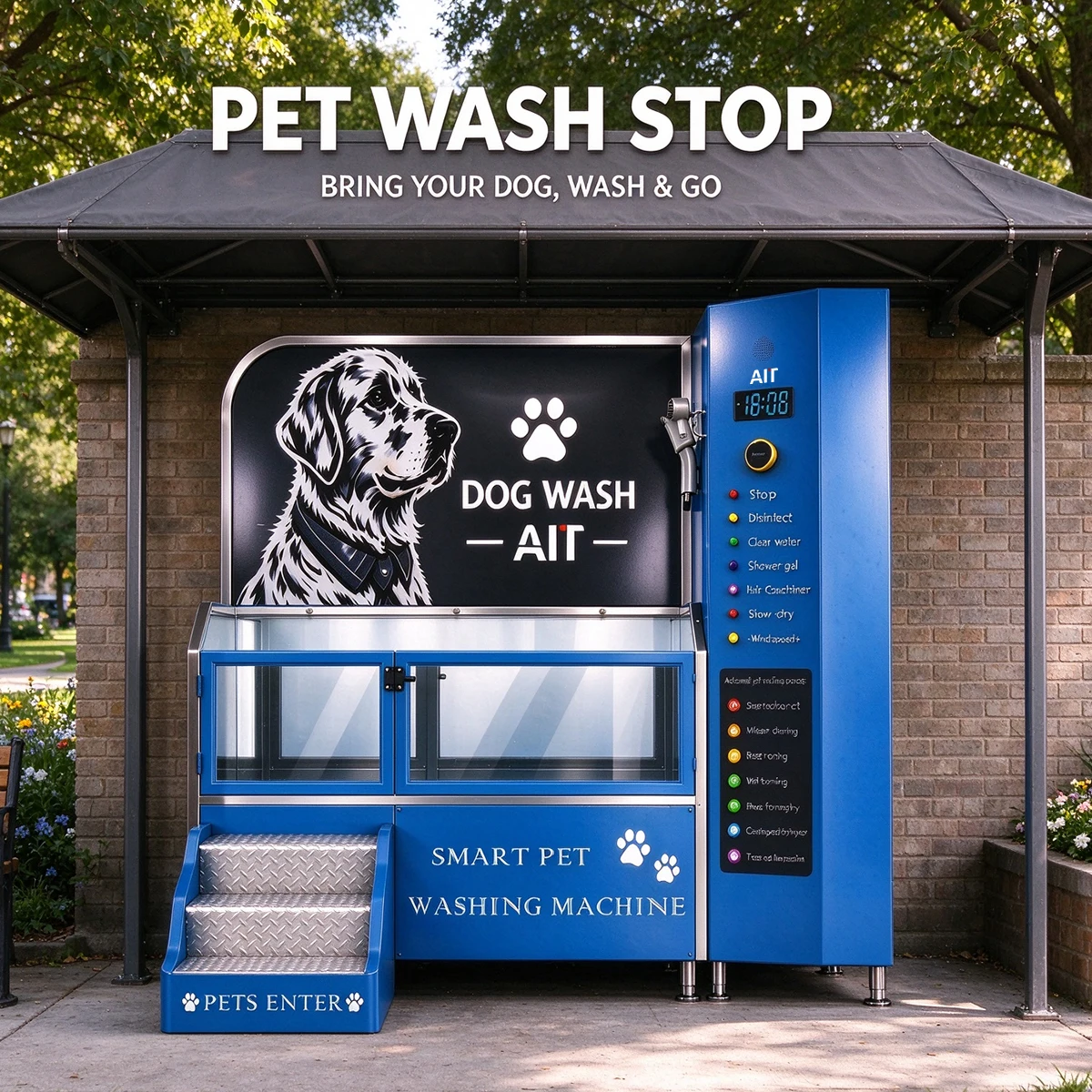 AIT Self Service Dog Wash Vending Machine Touchscreen SDK Integration Cloud-Based Management Heating Capability Pet Grooming