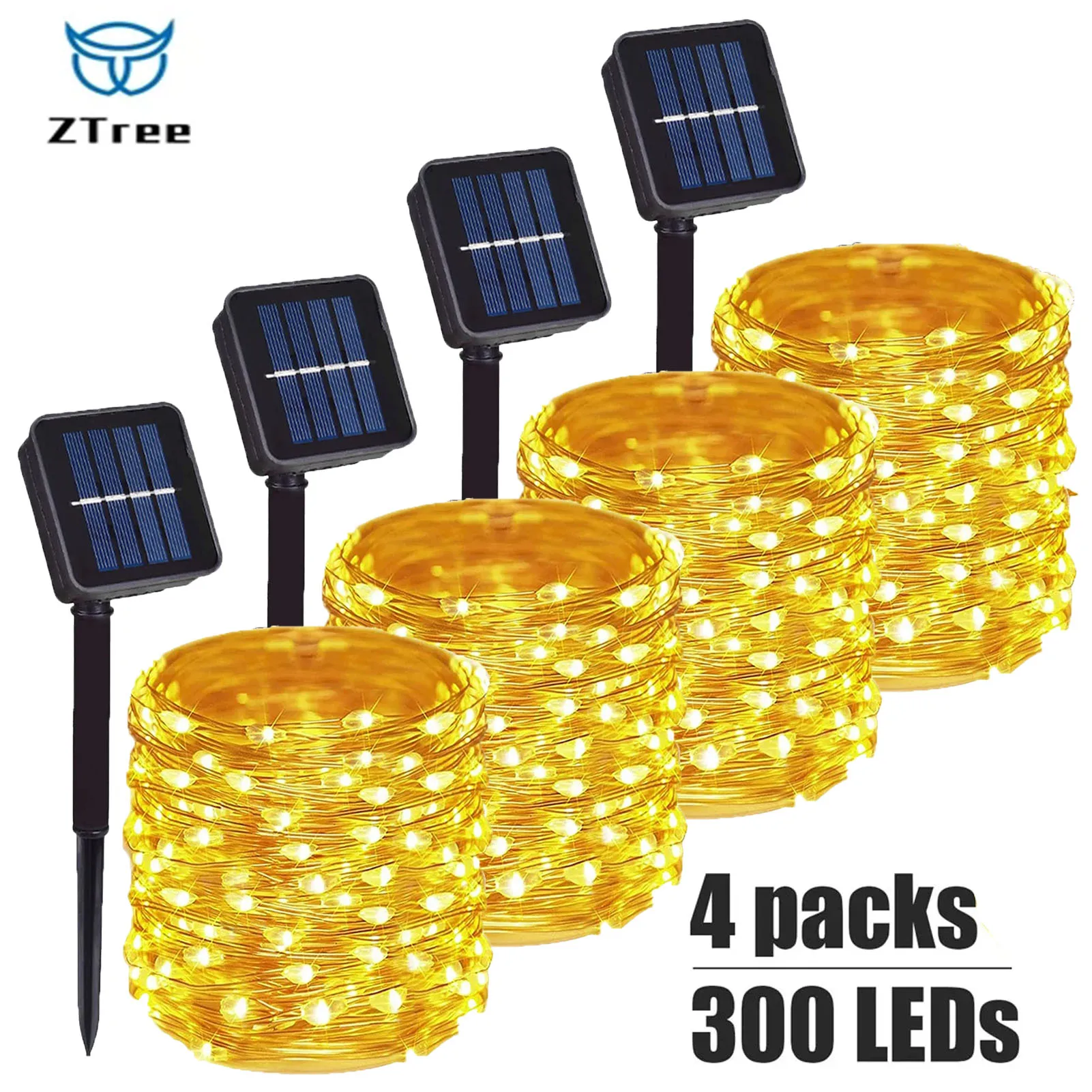 1~4Pcs Solar String Lights Outdoor Waterproof 8 Modes Fairy Lights Copper Wire Decorative Lighting for Patio Yard Party Wedding