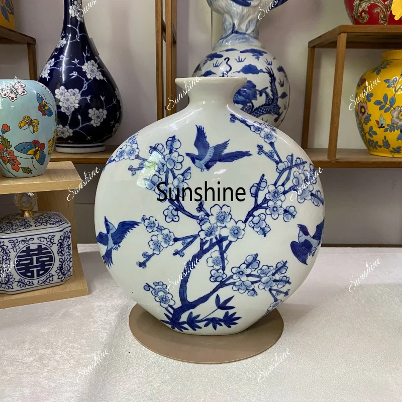 Ceramic moonlight bottle, flower arrangement, water-based flowers, new Chinese ornaments