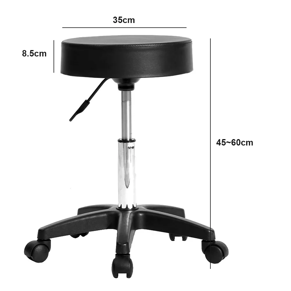 Rolling Round Stool 35cm Diameter with 5 Swivel Casters 360° Rotation Height Adjustable Round Stool for Bar Salon Office