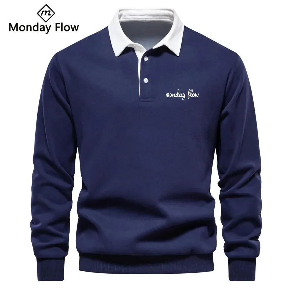 

Monday Flow Winter Long Sleeve Men's Golf T-shirt Polo Shirt Casual Polo Golf Hoodies Classic Solid Polo Neck Men's Golf Top