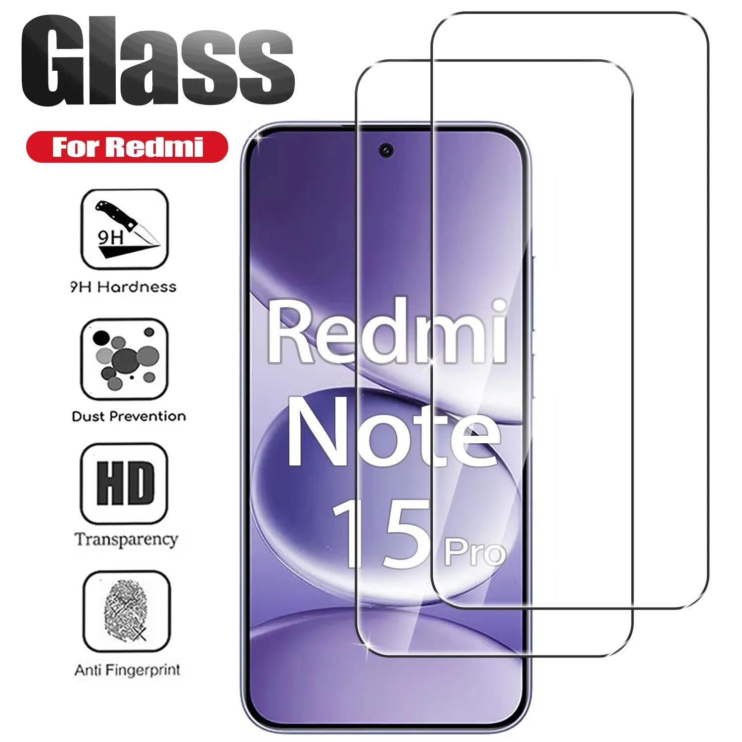 

2-Pack HD Tempered Glass Screen Protectors, Compatible with Redmi Note Series