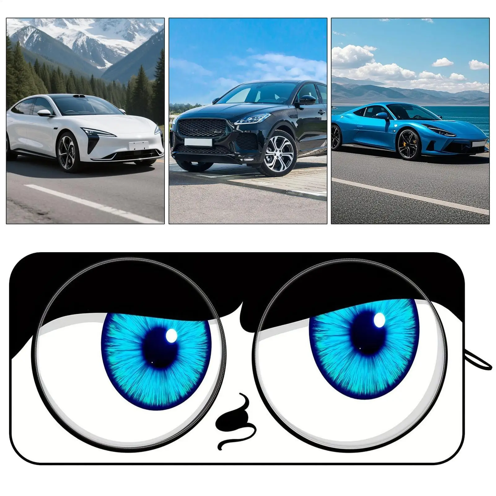 Windshield Sun Shade Funny Thickened Universal Funny Big Eye Car Window Shades Sun Screen For Vehicle SUV RV Sedan Pickup Van