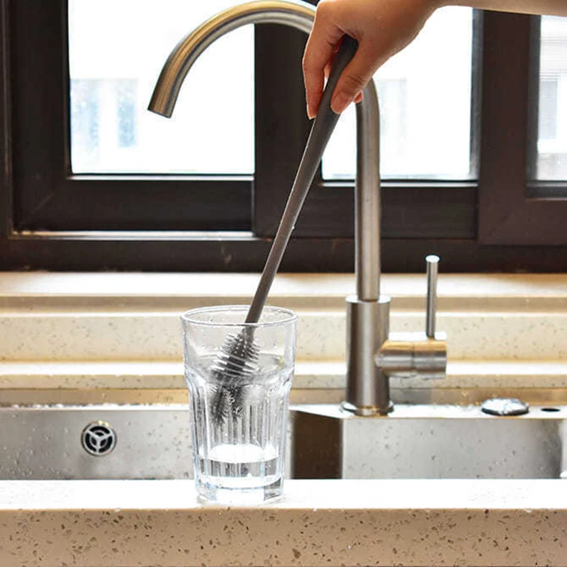 Copo de silicone escova copo purificador de vidro ferramenta de limpeza da cozinha alça longa bebida garrafa de vidro copo de limpeza escova