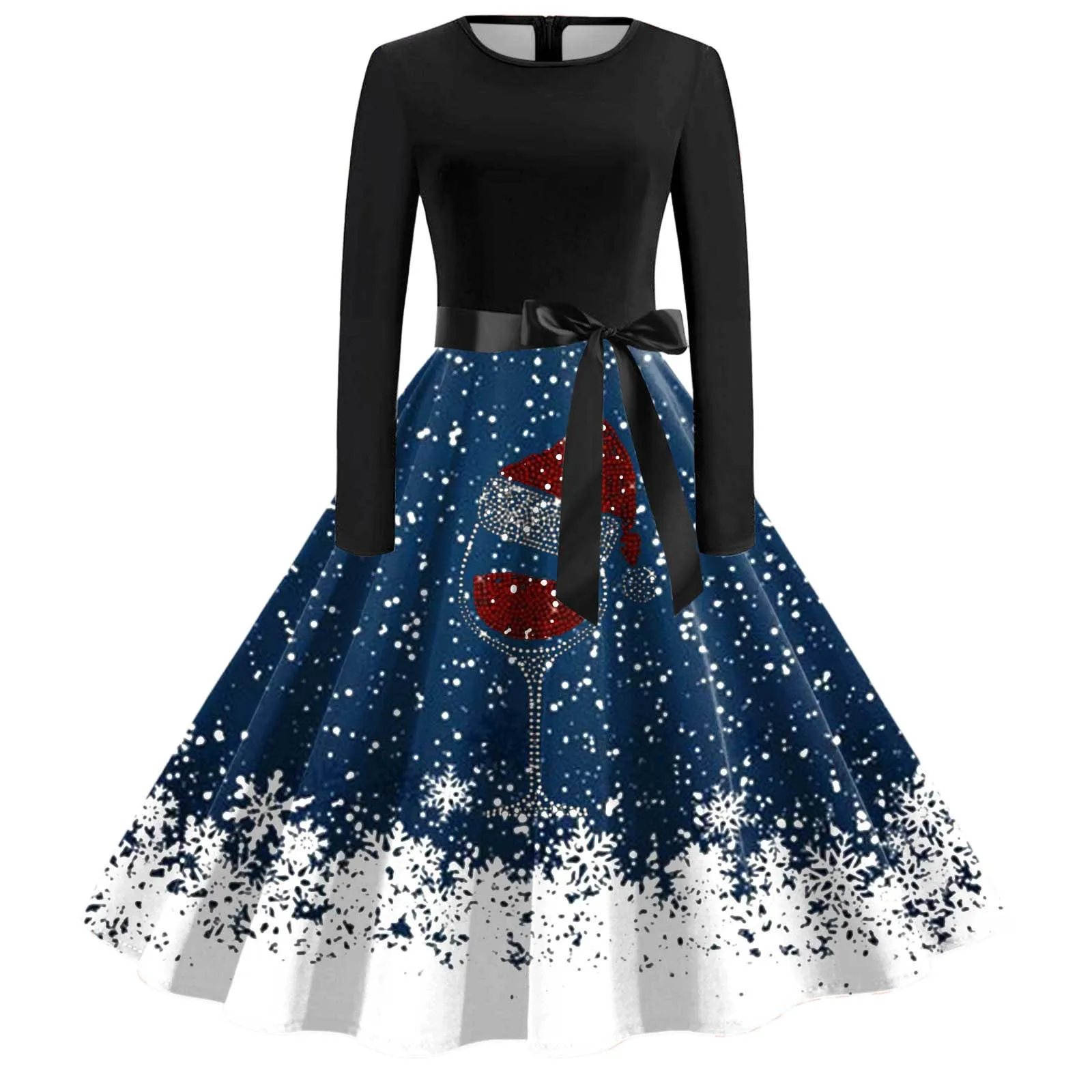 Robe de Noël Pin-Up Rockabilly pour Femme, Robe de Soirée Cosplay Sexy, Père Noël, Imprimé Neige, Cocktail, Bal, Hiver