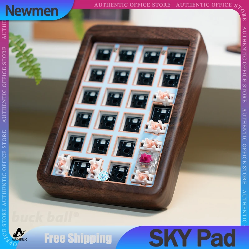 SKY Pad Mini Number Keyboard Kit 3 Mode 2.4G Bluetooth Wireless Walnut Keyboard RGB 21 Keys Mini Portable Office Keypad Kit Gift