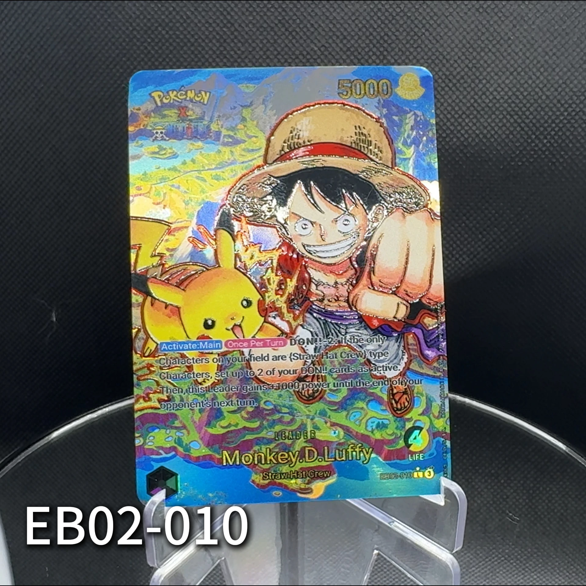 One Piece TCG OPCG English Leader Card Luffy Foild Textured Card EB02-010 Green Purple Luffy
