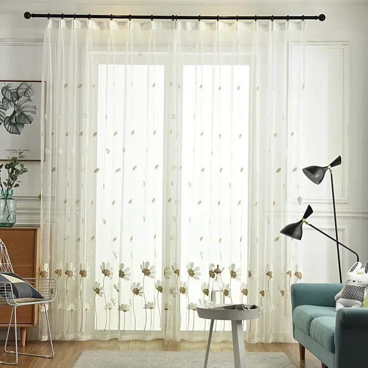 Fresh Embroidered Gauze Curtains Living Room Bedroom Children's White Gauze Light Curtains Curtains Finished Can Be Processed