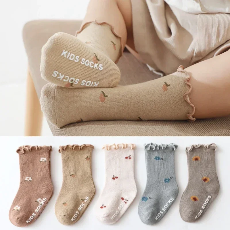 Spring Autumn Children Girls Flower Socks School Student Uniform Mid Calf Long Sock Baby Kids Princess Middle Tube Stockings