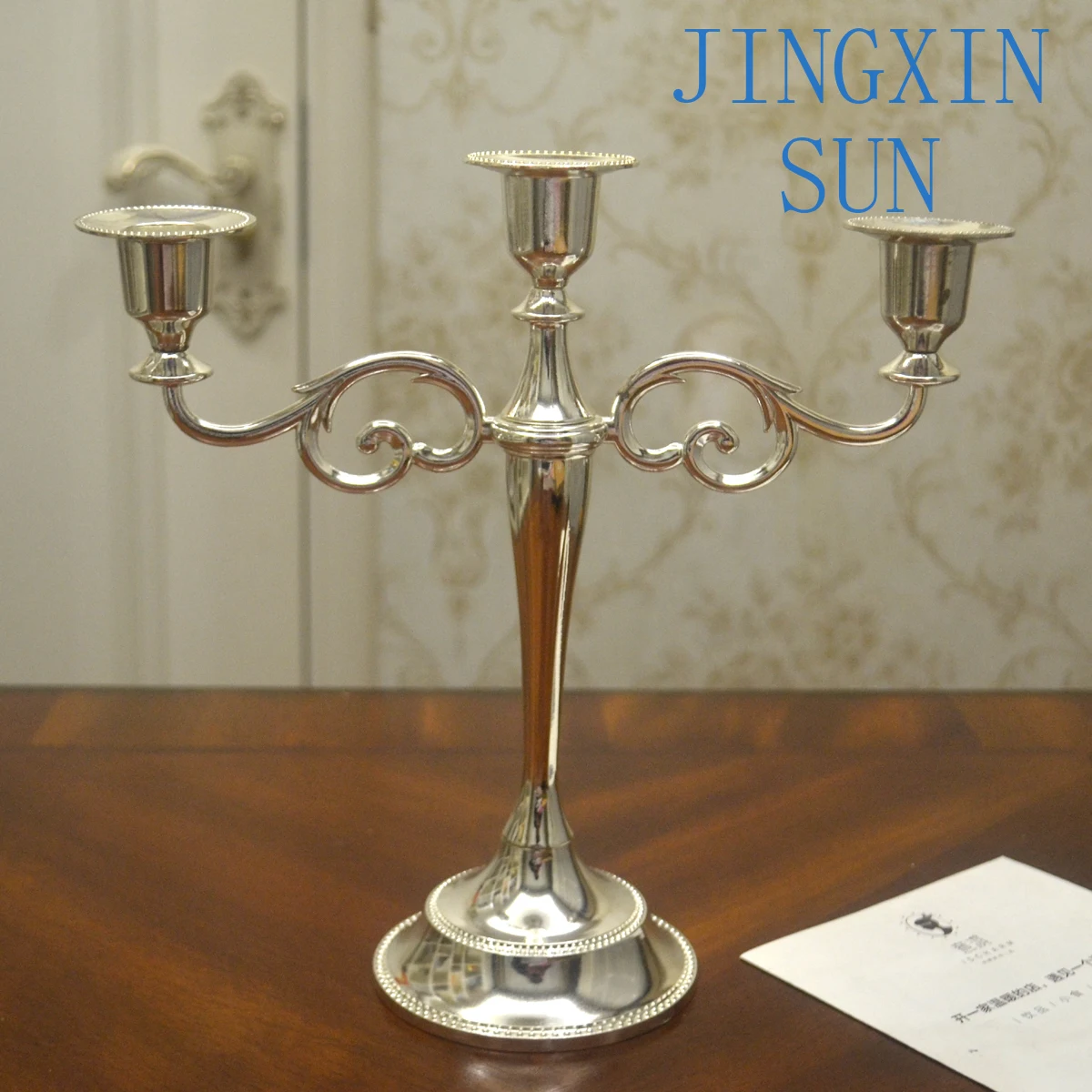 Boutique silver-plated three-headed simple modern candlestick European candlestick wedding home restaurant hotel model room deco