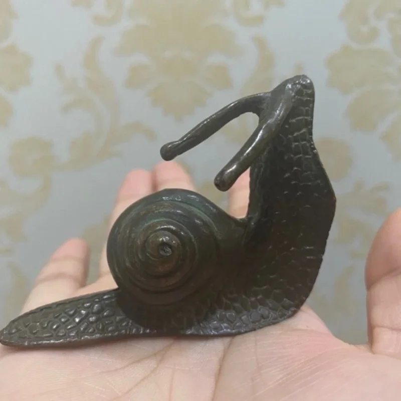 Vintage Bronze Snail Figurine Handmade Metal Animal Statue Mini Tea Pet Desktop Scene Decor Collectible Ornament