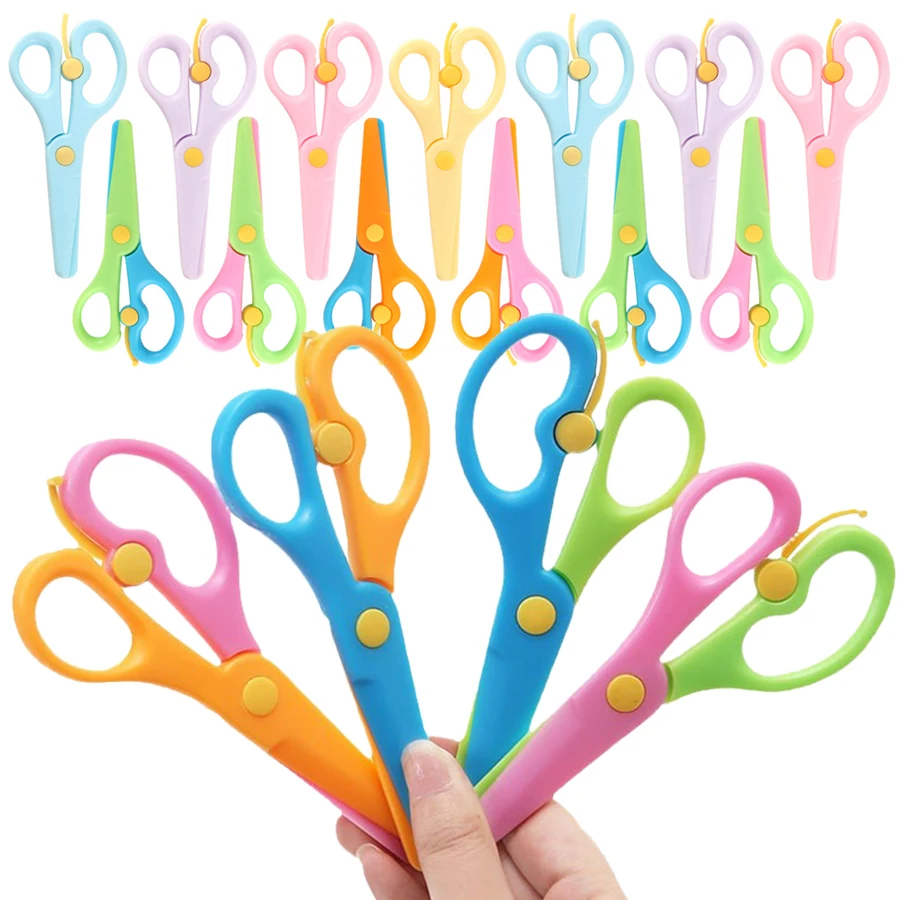 5/10pcs Plastic Color Safety Scissors Hands Free Office Paper Cuttings Matching Scissors Paper Cuttings Art Handmade DIY Tools