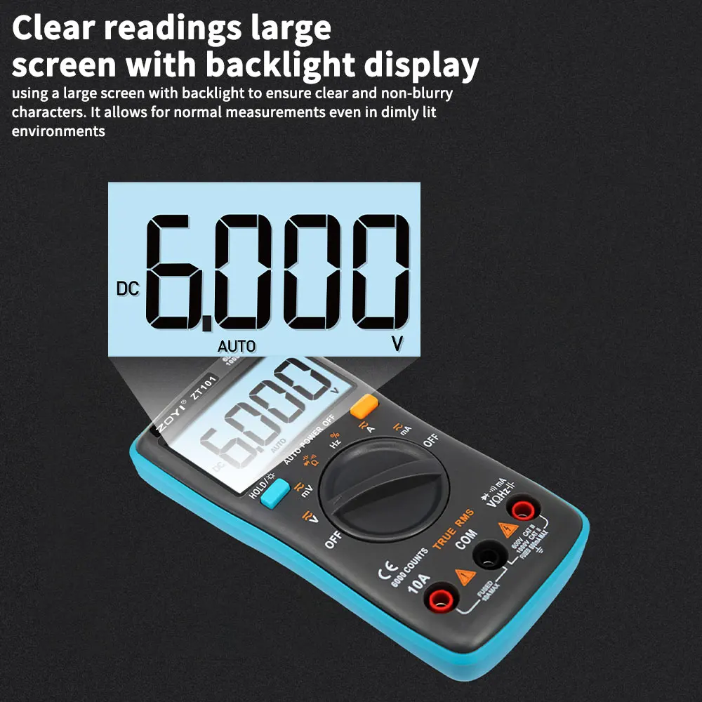 ZOYI ZT101 Digital Multimeter 6000 Counts True RMS Auto Range AC DC Voltage Current Tester Ohm Capacitance Frequency Temperature