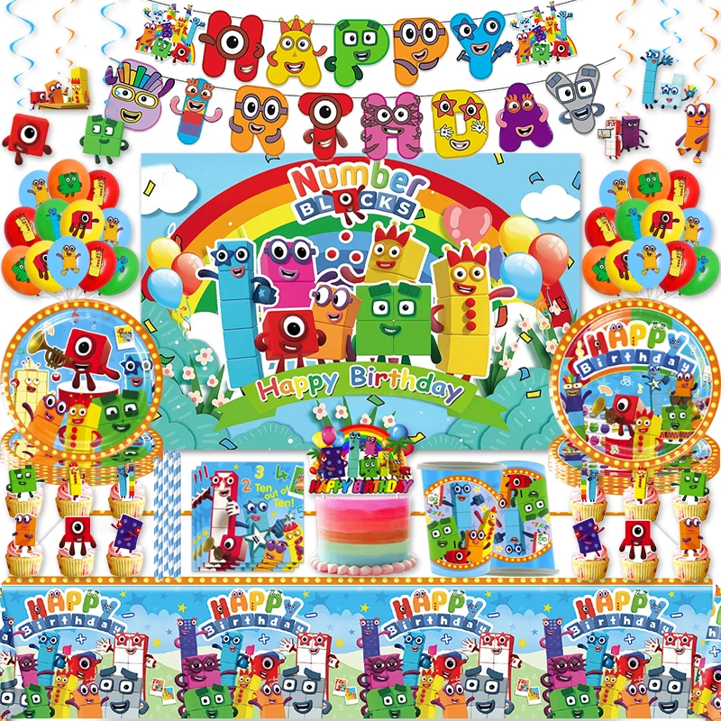 Image of Nummerierte Teller, Becher, Ballons, Tischdecke, Tortendekoration, Fotohintergrund, Kindergeburtstags-Partydekoration, Babyparty-Zubehör