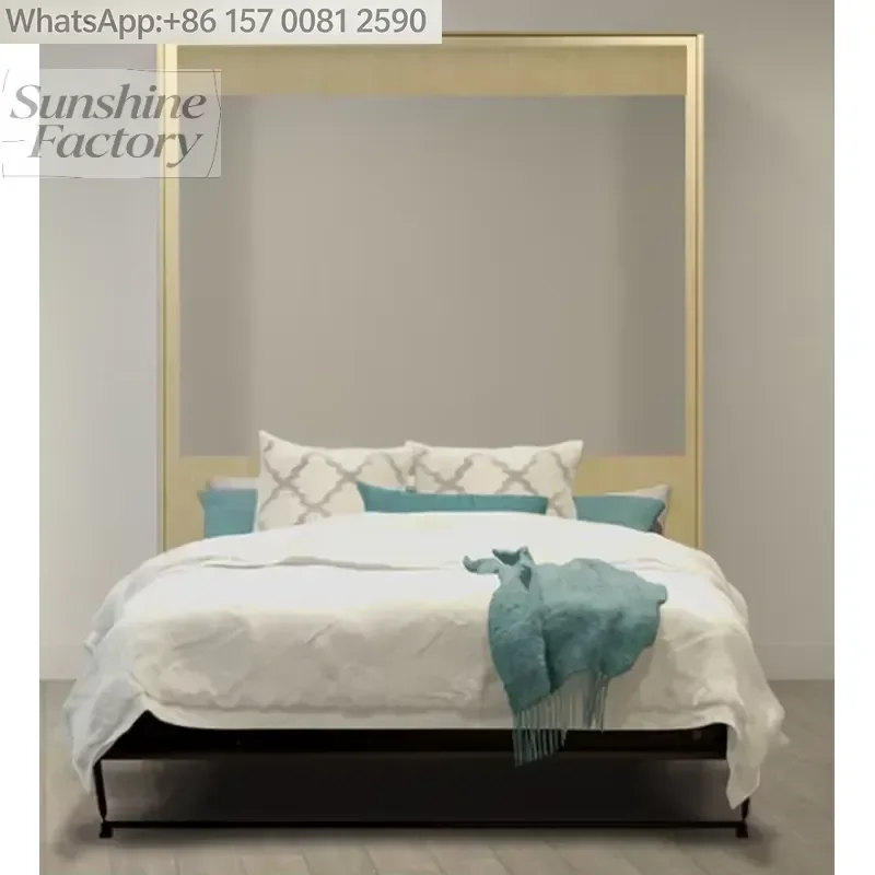 Modern King Size Bedroom Furniture Hidden Wall Folding Murphy Bed Frame with Spring Mechanism