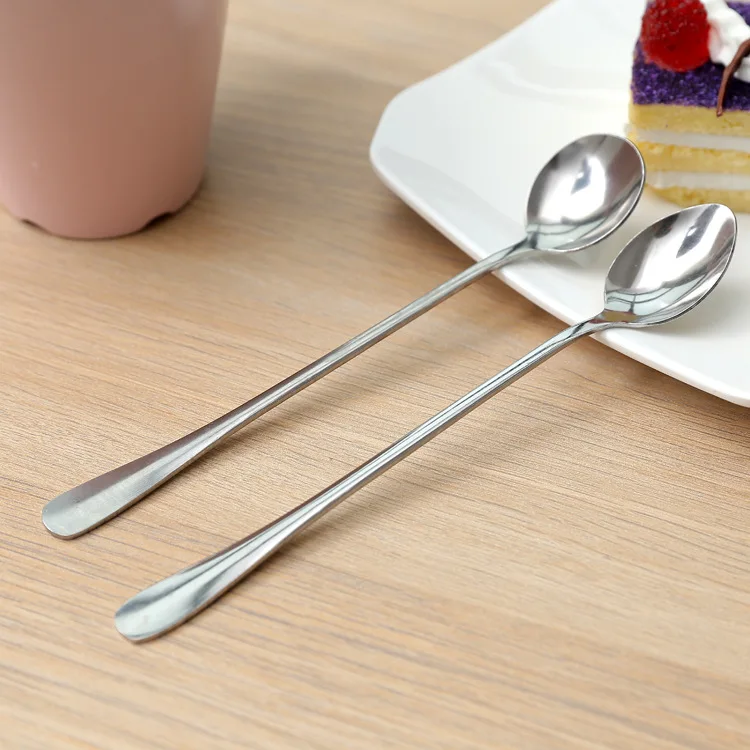 200pcs Stainless Steel Long Handle Mixing Spoon Korean Ice Cream Spoon Tea Mixing Spoon Coffee Dessert Tableware Supplies