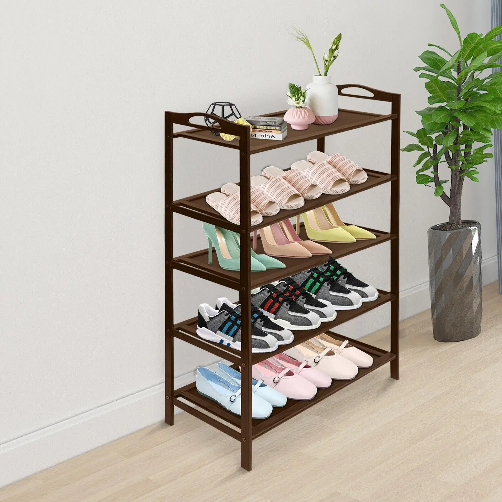 

5 Tier 15 Pairs Shoe Rack Organizer Storage Shelf Hallway Saving Space Standing