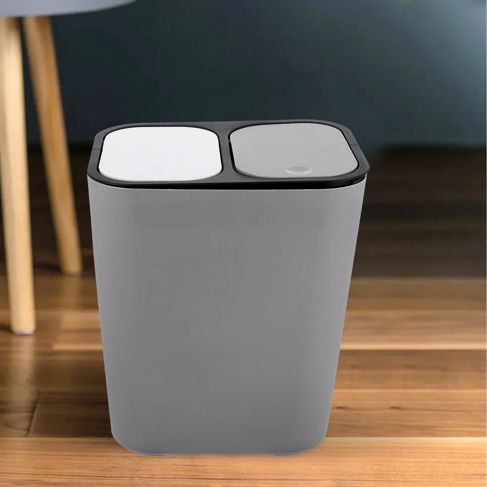 Garbage Can Trash Bin Dual Small Office Rubbish with Cover Abs 2 Compartments for