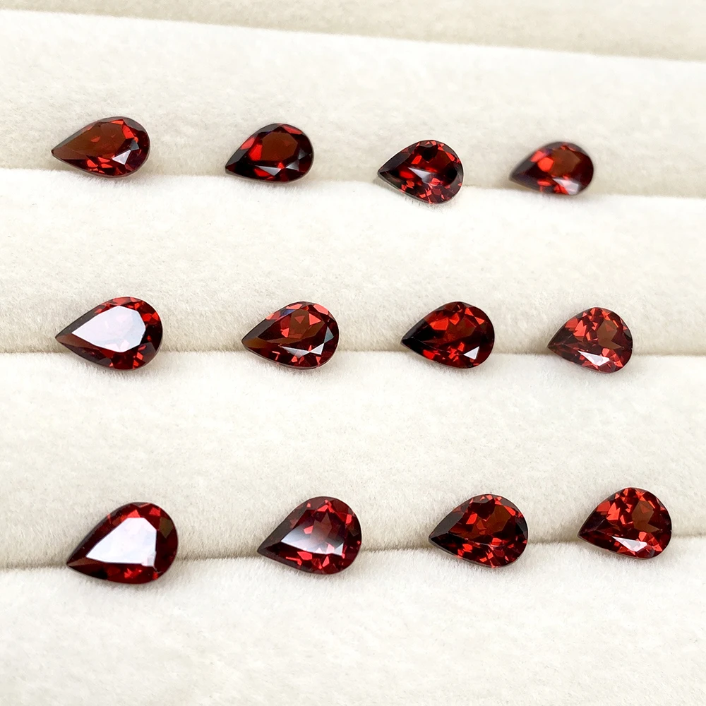 

50pcs Pear 5x7mm-6x8mm Real Natural Stone Mozambique Red Garnet Facet Eye Clean Semi-precious Loose Gemstone For Jewelry Making