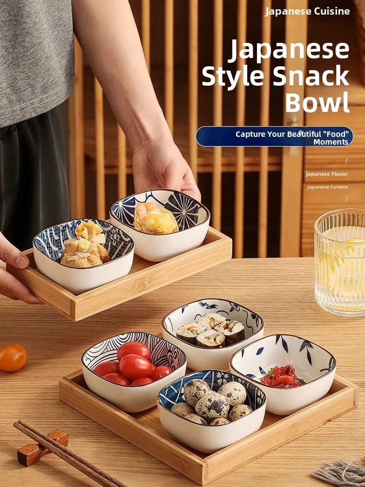 Japanese Style Ceramic Seasoning Plate Square Home Use Small Dish Flavor Sauce Tray Decorative Tile Design Dining Utensils