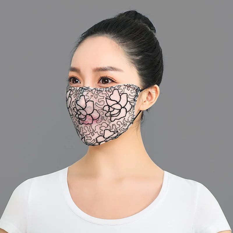 sun protection mask, female face display, small print, breathable and washable for summer outings