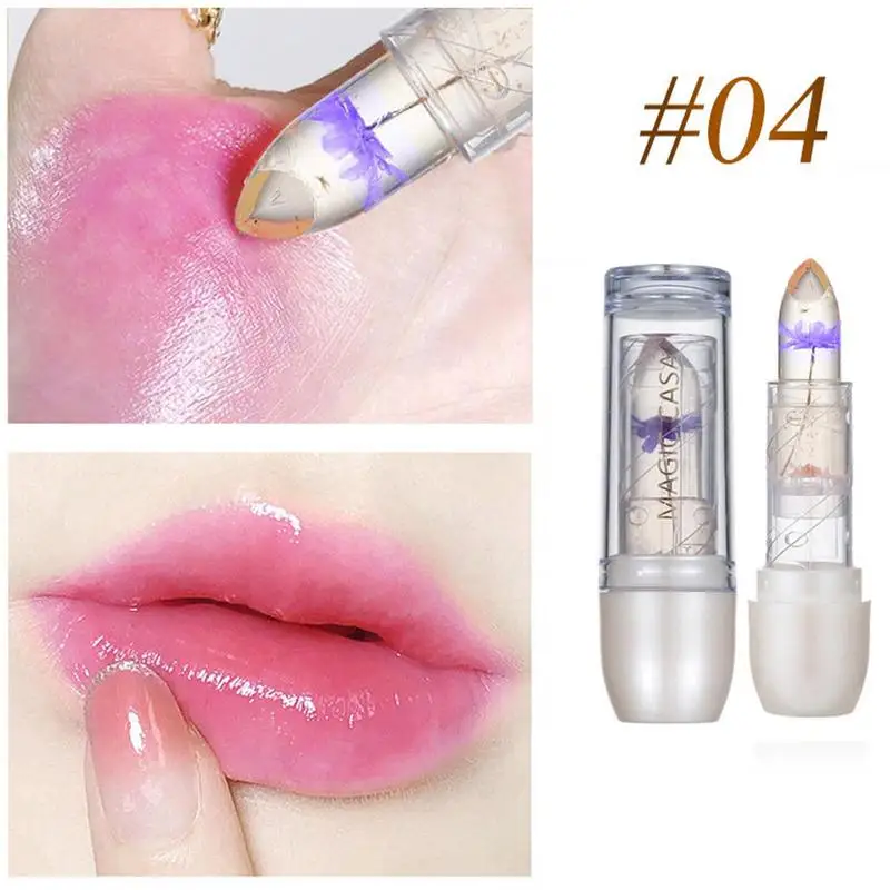 Bálsamo labial que cambia de Color, brillo de labios transparente con flor seca, bálsamo labial hidratante de gelatina, regalo, accesorios de maquillaje