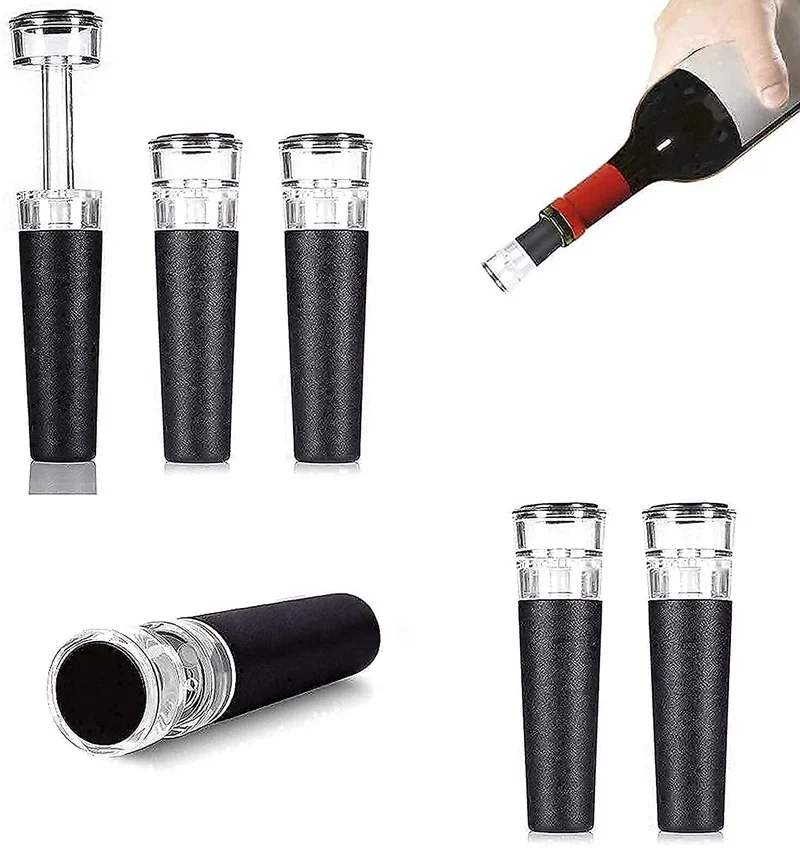 Vacuum Wine Bottle Stopper, Reusable Wine Bottle Stoppers, Built-in Vacuum Pump, Leakproof Wine Bottle Sealer, Silicone Caps