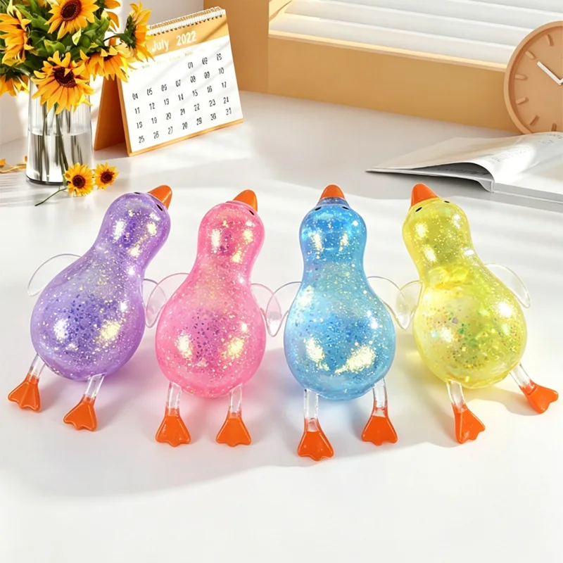 Colorful Aurora Transparent Glitter Duck Squeeze Stretch Toy Soft Animal Stress Relief Hand Relax Sensory Toy Daily Gift Decor