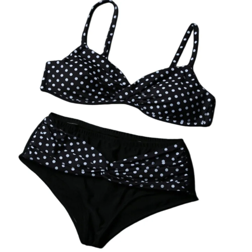 Push Up Polka Dot Halter Bikini Set Deep V Patchwork Ladies' Swimwear Large Size Low Waist Summer Beachwear Casual