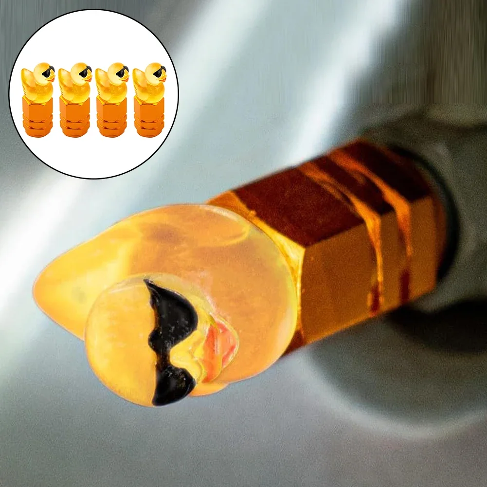 4 قطع من أغطية صمامات إطارات البط اللطيفة مع أغطية جذع الصمامات المزخرفة لعجلات النظارات الشمسية المضحكة - مجموعة من 4 قطع