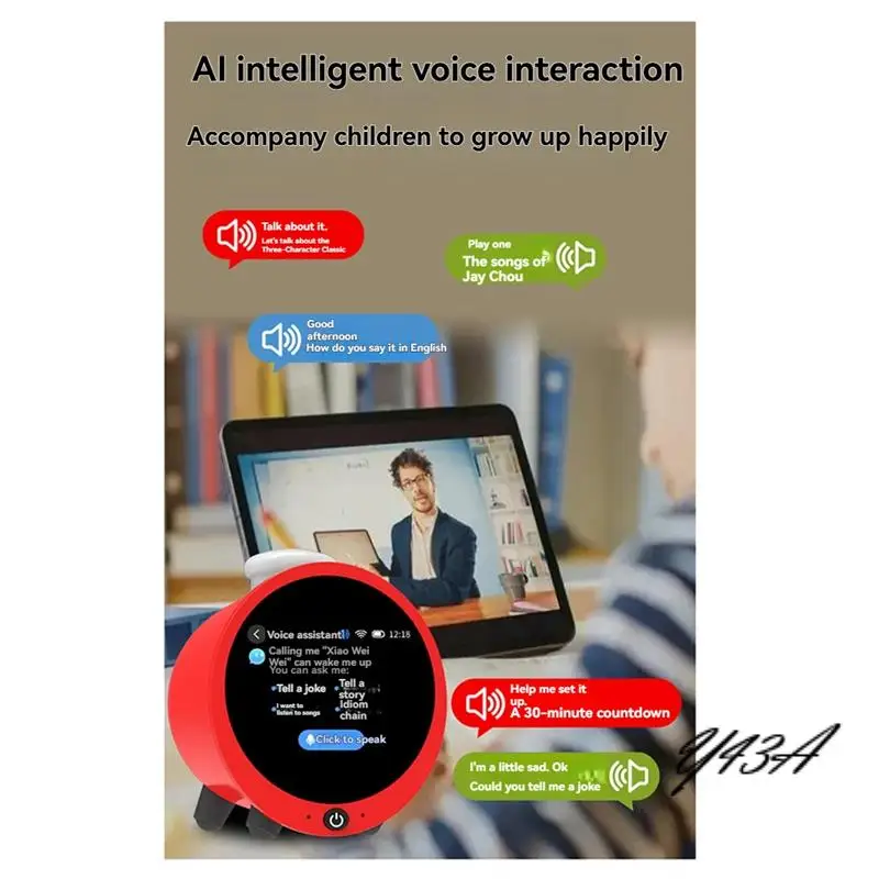 

Y43A-Wifi-Enabled AI Sound Alarm Clock, Fun Brain Clock With LCD Touch Screen For Desktop