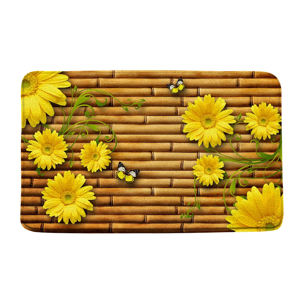 Spa Bath Mats Exotic Bamboo Stalks Candle Zen Stone Floral Bathroom Rugs Flannel Floor Carpets Entrance Doormat Non Slip Backing