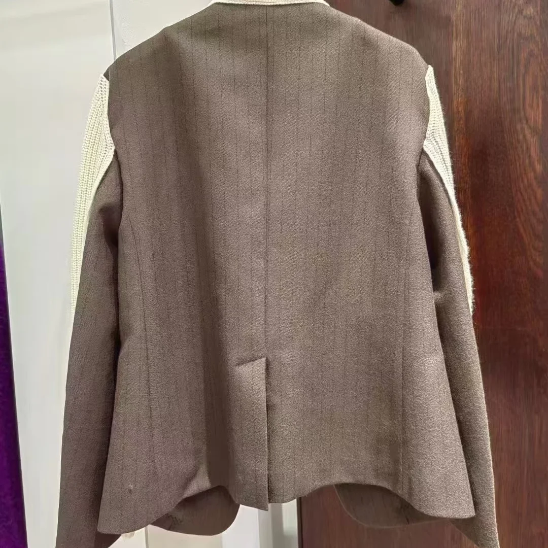 Sciolto lavorato a maglia lungo Sve Carriera Donna Jaet Autunno 2024 FOG SACAI Cinese puro cotone V-ne Toppe a righe Esterno...