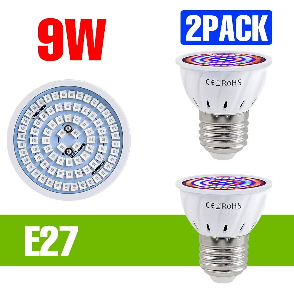 9W LED Volledige Spectrum Grow Lamp E27 Indoor Hydrocultuur Groei Doos E14 Succulente Zaailingen 220V Kas tent Teelt Verlichting