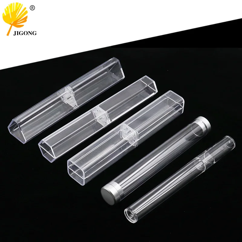 Plastic Cylinder Hexagonal Pen Box Transparent Acrylic Tweezers Storage Case