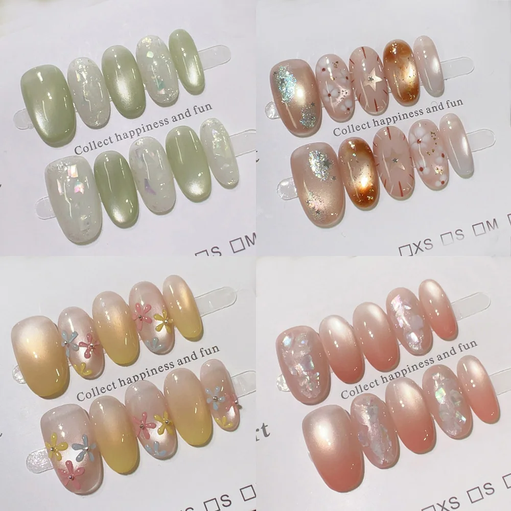 

French Gentle Sweet Bare Color Stars Bowknot Glitter Powder Nail Patch 3D Flowers Dot Cherry Ellipse Nail Art Accessories Gift