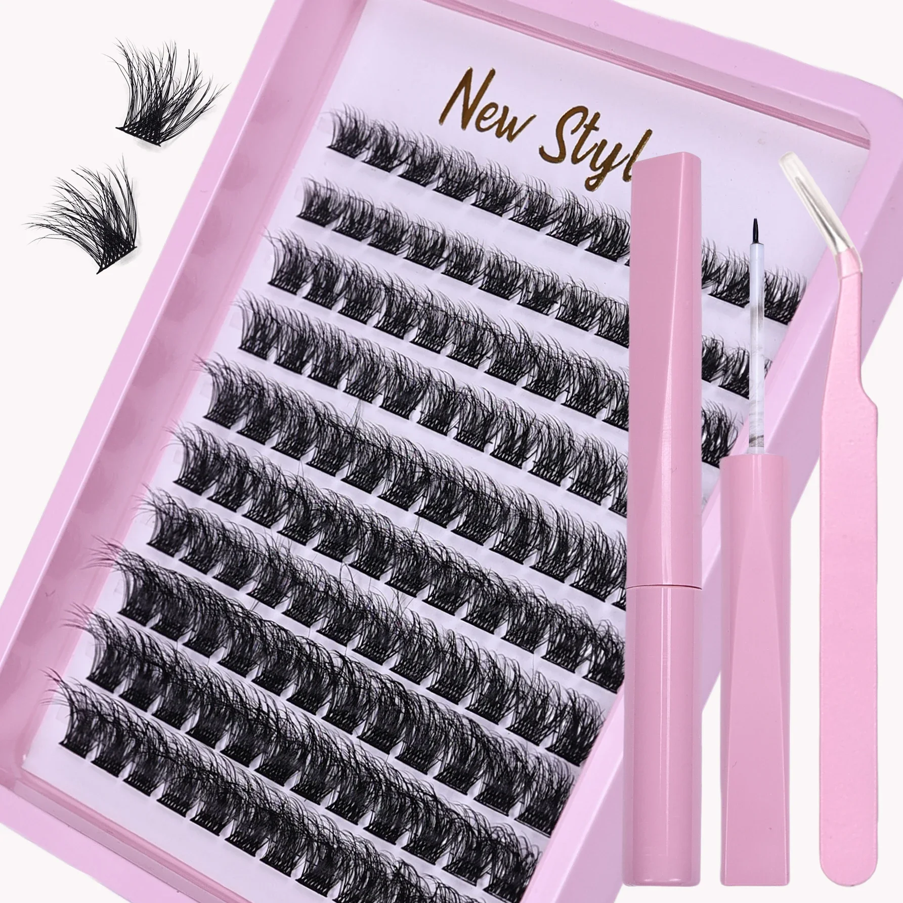 120Pcs False Lash Extension Kit with Adhesive and Sealant Lash Tweezers, Mix Length Clusters DIY Lash Extensions Eye Makeup Tool