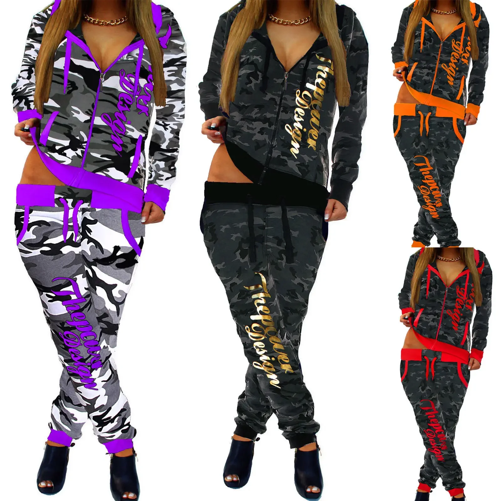 ZOGAA printemps nouveau 2 pièces ensemble femmes mode vêtements femmes 2019 décontracté camouflage style de rue sweats pour femmes Plus S-3XL