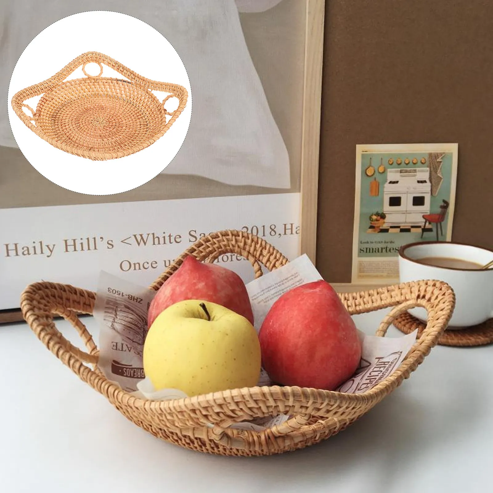 Rattan Woven Basket Rustic Storage Basket Multipurpose Food Holder Tabletop Bread Tray Natural Fruit Tray Home Sundries