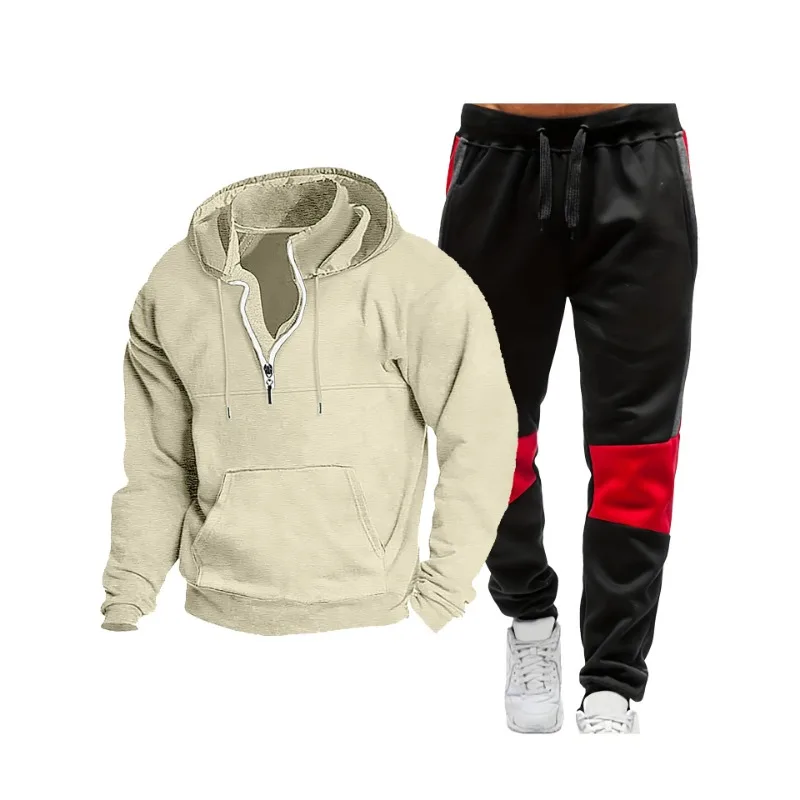 

Пуловер с капюшоном и карманом на полумолнии, толстовка с длинными рукавами, мужской повседневный спортивный костюм с эластичной резинкой на талии