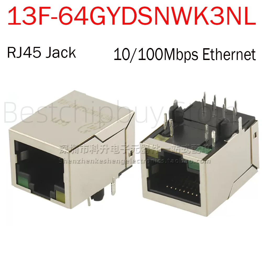 5pcs 13F-64GYDSNWK3NL 1 Port Shielded RJ45 Jack LED Integrated Magnetic Right Angle Through Hole Ethernet Network Transformer