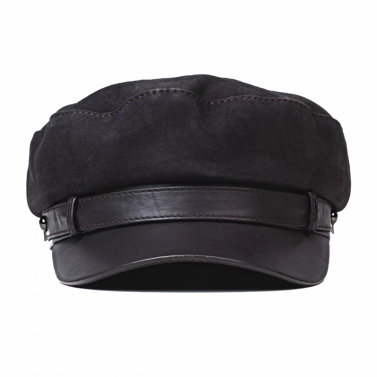 Winter Men/Women Genuine Suede Leather Navy Hats Unisex European/American Streetwear Fitted Black Caps With Belt Outdoor Gorro