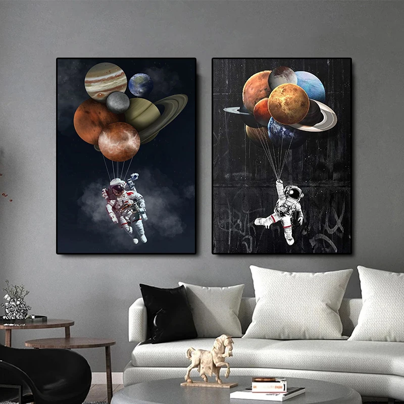 

Abstract Space Astronaut Funny Wall Art Canvas Painting Graffiti Posters and Prints Wall Pictures for Living Room Home Decor