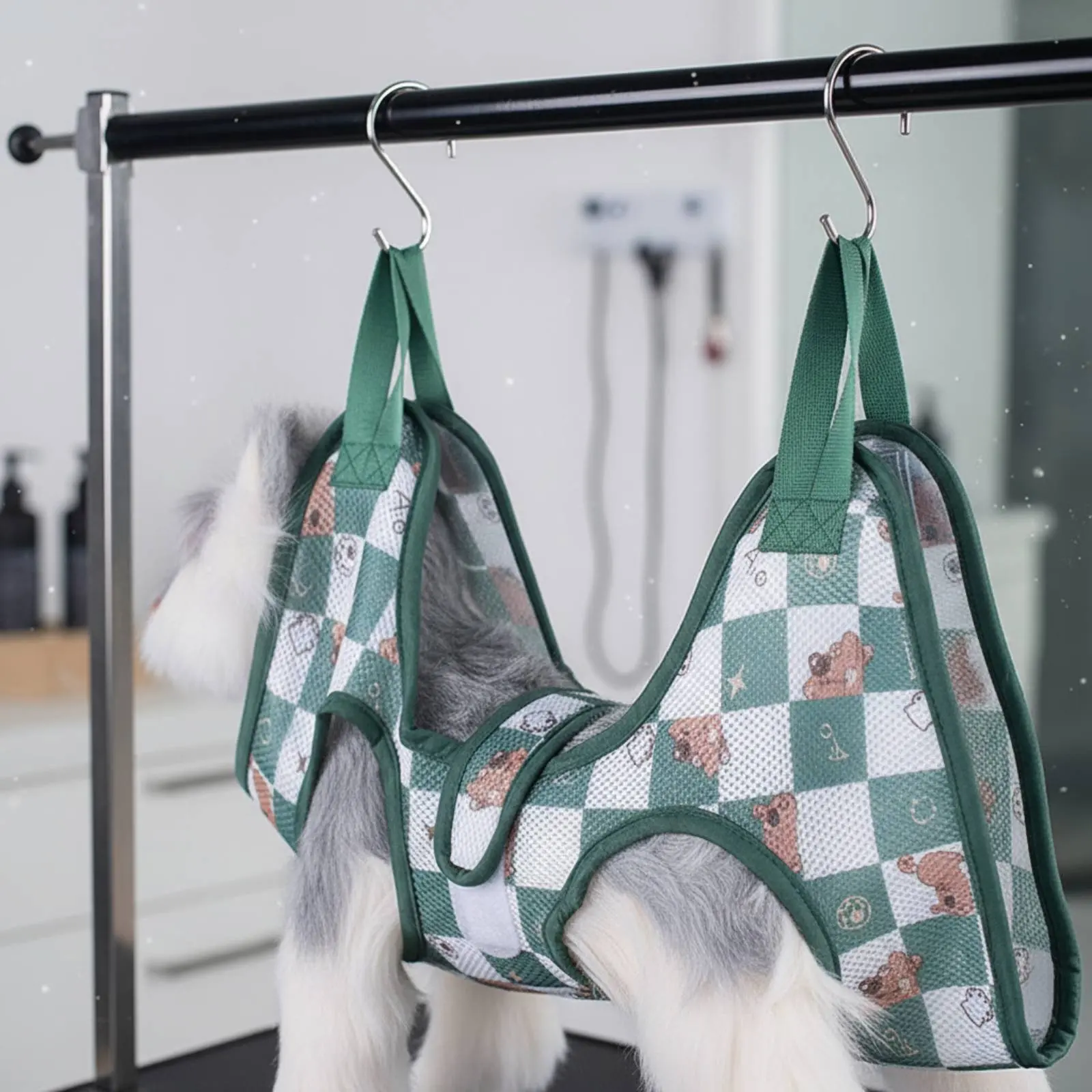 Arnés de Sujeción para Peluquería Canina y Felina con 2 Sujetadores de Acero Inoxidable para Recortar Uñas
